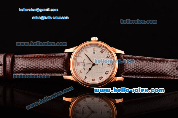 Patek Philippe Calatrava Swiss ETA 2836 Automatic Rose Gold Case and Brown Leather Strap White Dial with Roman Markers - Click Image to Close